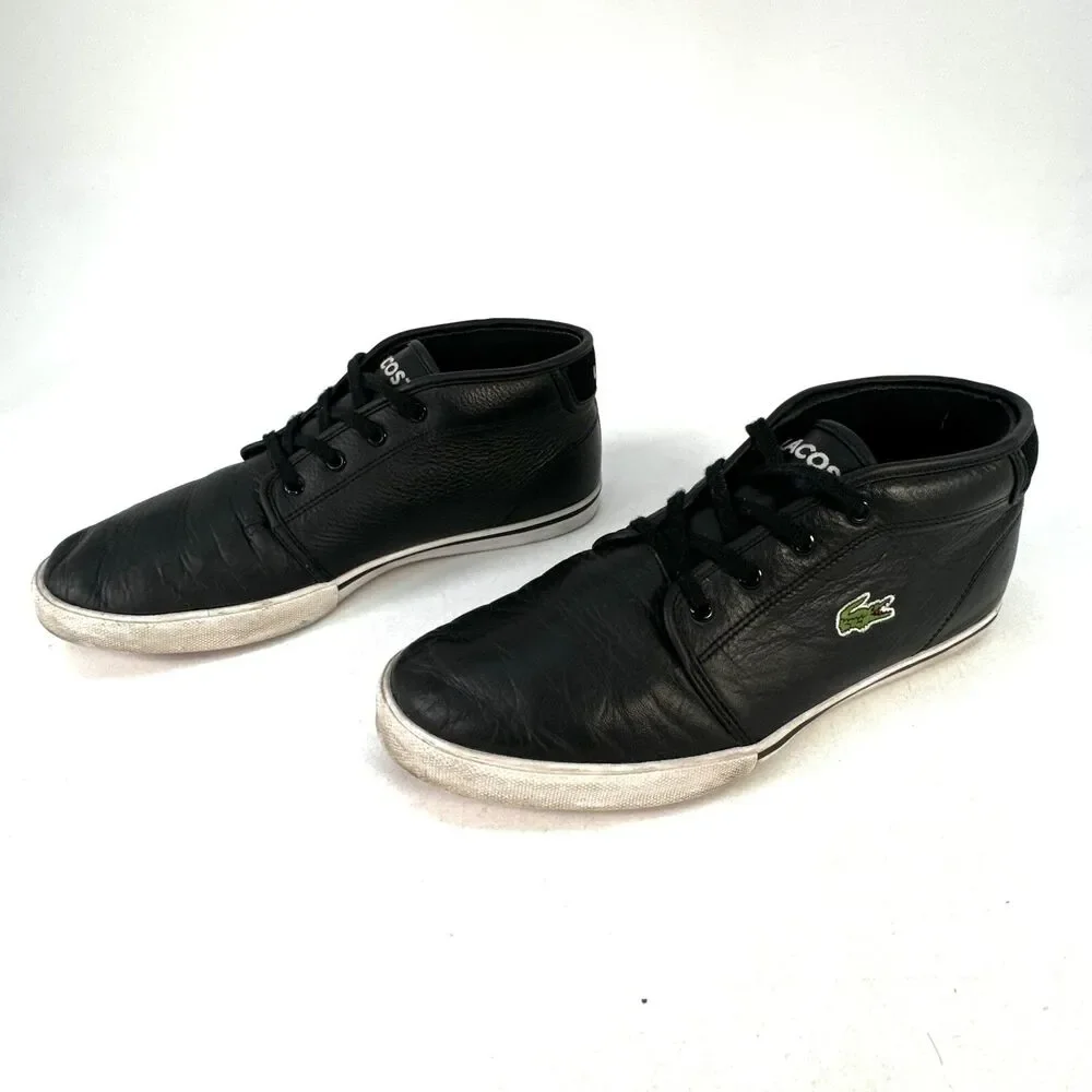 LACOSTE 'Ampthill LCR' Mens Size 9.5 US Shoes Black Leather Red & White Sole